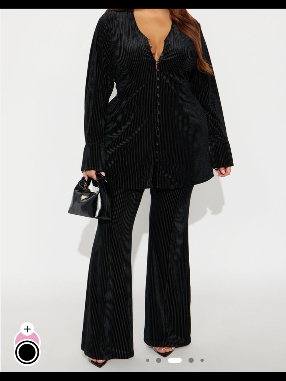 Fashion Nova Ribbed Velvet Button-Up Top & Flare Pants Set